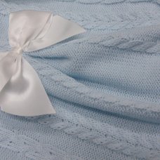 MC767-Sky: Baby Short Sleeve Knitted All In One With Bow (0-9 Months)